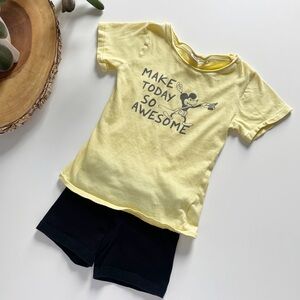 Junk Food Retro Mickey Mouse Tee & Black Biker Shorts | Size 5
